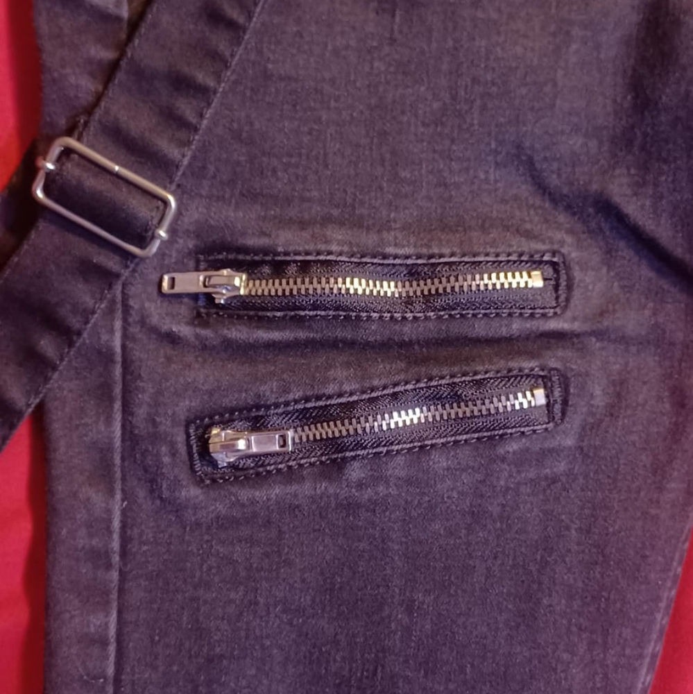 Black Denim Pants with Buckle Straps - Picture 3 of 7